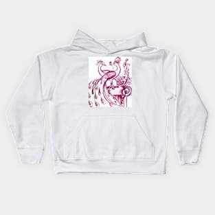 PEACOCKS IN LOVE Pink Purple White Hues Kids Hoodie